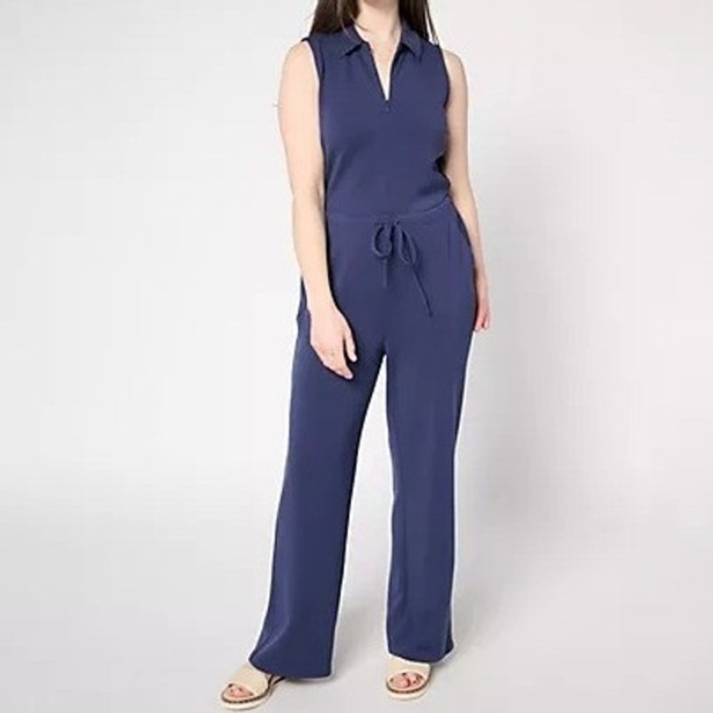 Belle Kim Gravel Womens Petite 2X Twilight Scuba Luxe Zip Front Jumpsuit A686152